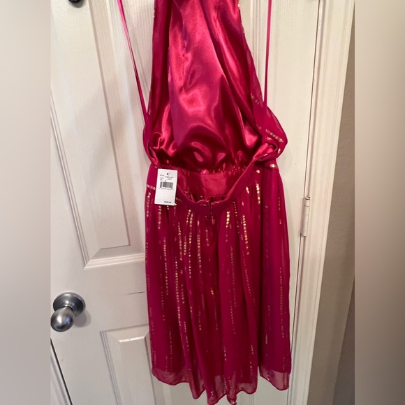 NWT Milly size 4 backless pink and gold, silk halter mini dress - Picture 9 of 11